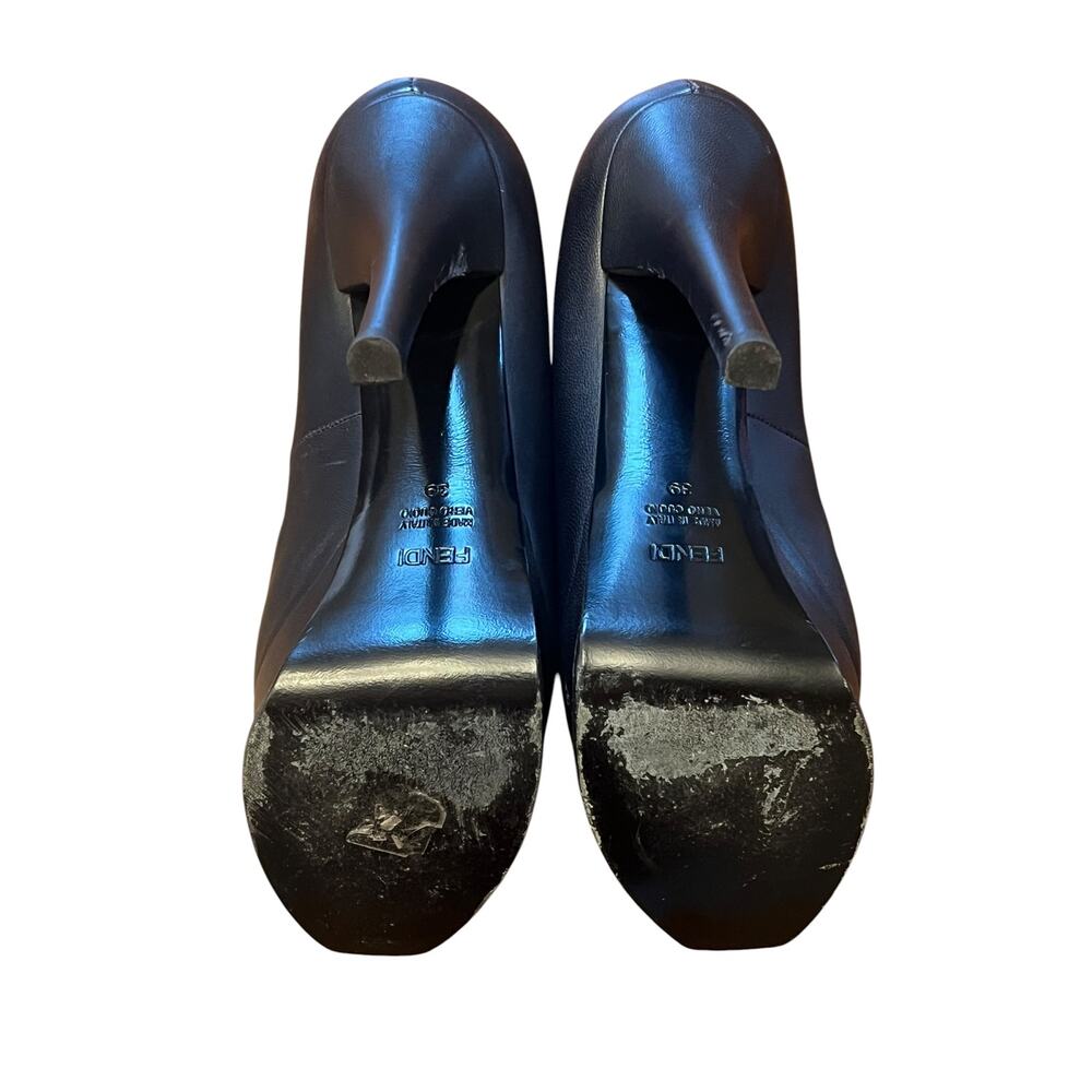 Fendi Black Leather Crocodile Embossed Platform Loafer Pumps Heels Size 39 Italy - Picture 8 of 13